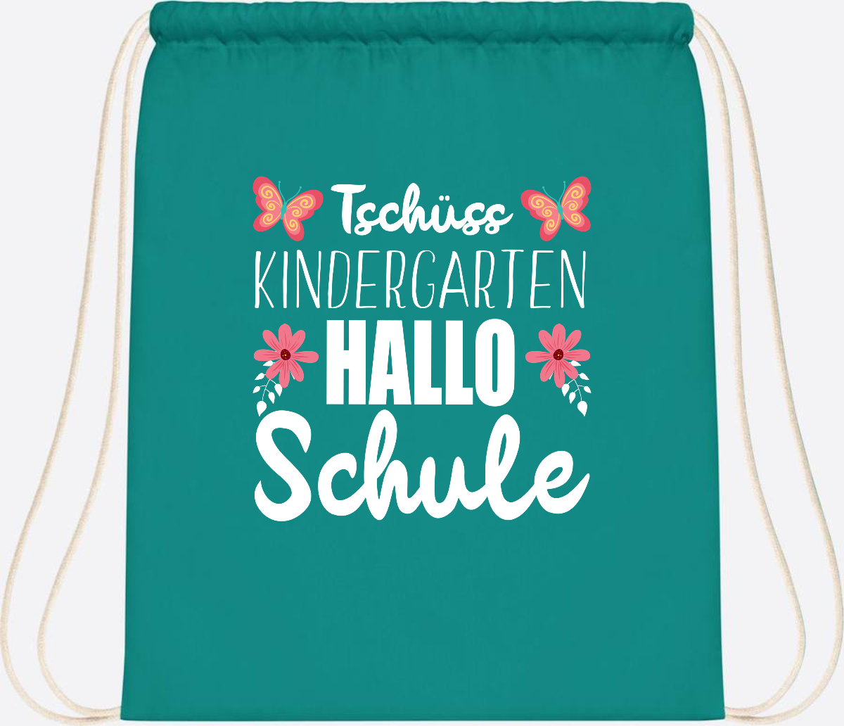 Turnbeutel zur Einschulung – Tschüss Kindergarten, Hallo Schule - Emerald