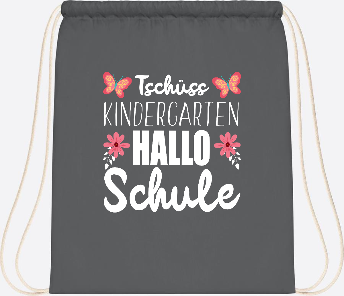 Turnbeutel zur Einschulung – Tschüss Kindergarten, Hallo Schule - Graphite Grey