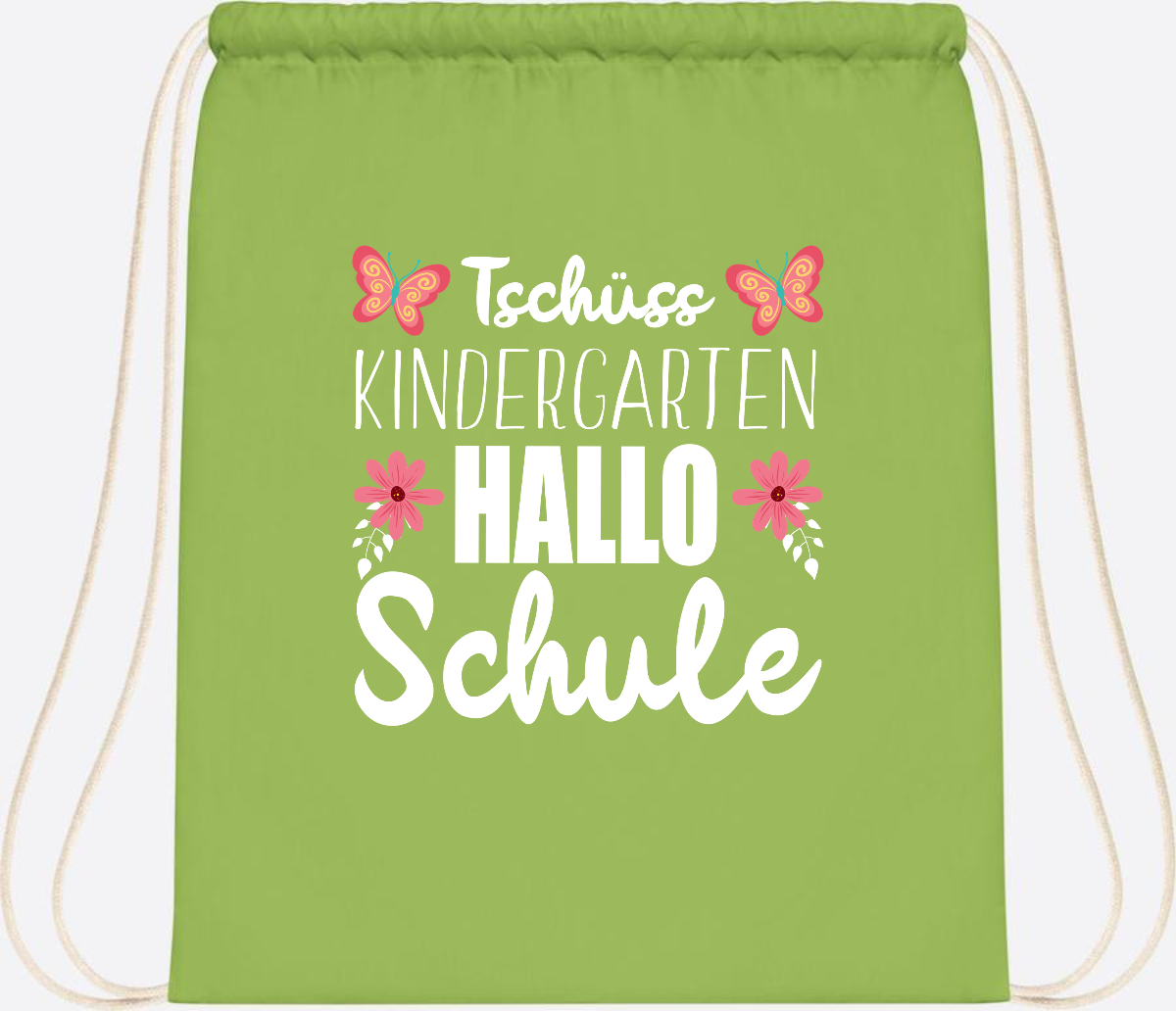Turnbeutel zur Einschulung – Tschüss Kindergarten, Hallo Schule - Lime Green