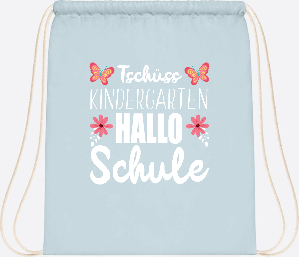 Turnbeutel zur Einschulung – Tschüss Kindergarten, Hallo Schule - Pastel Blue/White