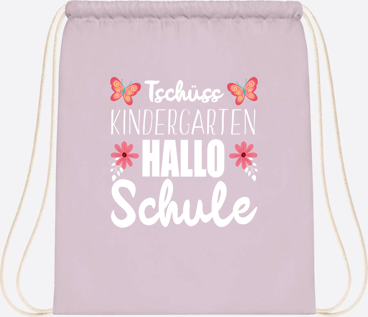 Turnbeutel zur Einschulung – Tschüss Kindergarten, Hallo Schule - Pastel Pink/White