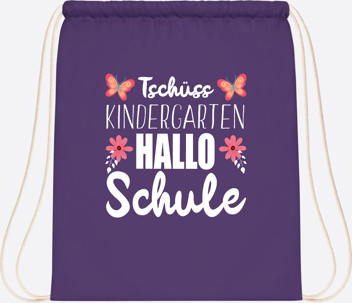 Turnbeutel zur Einschulung – Tschüss Kindergarten, Hallo Schule - Purple