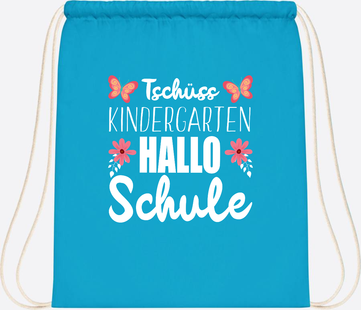 Turnbeutel zur Einschulung – Tschüss Kindergarten, Hallo Schule - Surf Blue