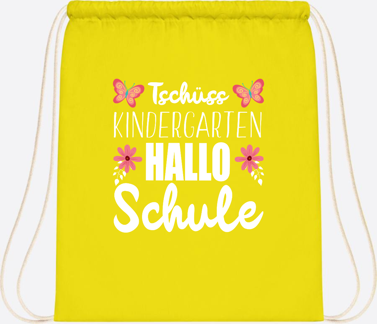 Turnbeutel zur Einschulung – Tschüss Kindergarten, Hallo Schule - Yellow