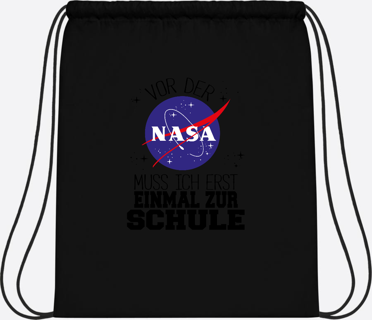 Turnbeutel zur Einschulung: Vor der NASA erst zur Schule - Black/Black