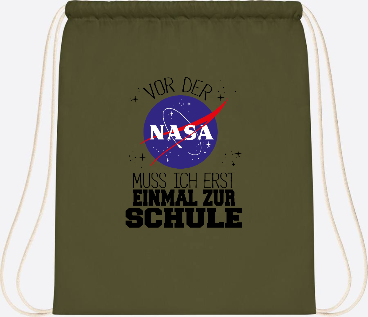 Turnbeutel zur Einschulung: Vor der NASA erst zur Schule - Olive Green