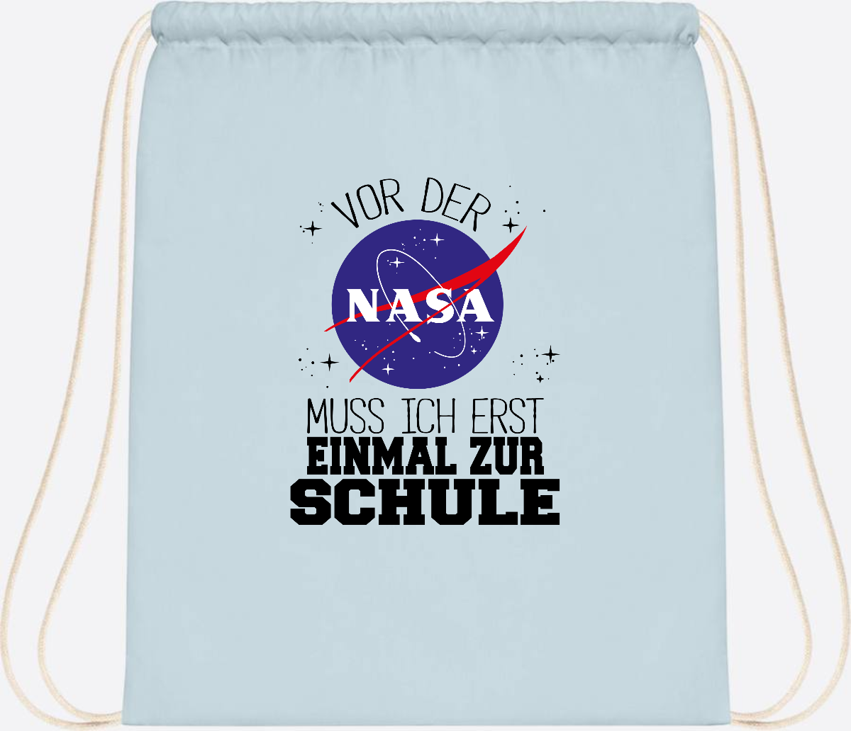 Turnbeutel zur Einschulung: Vor der NASA erst zur Schule - Pastel Blue/White
