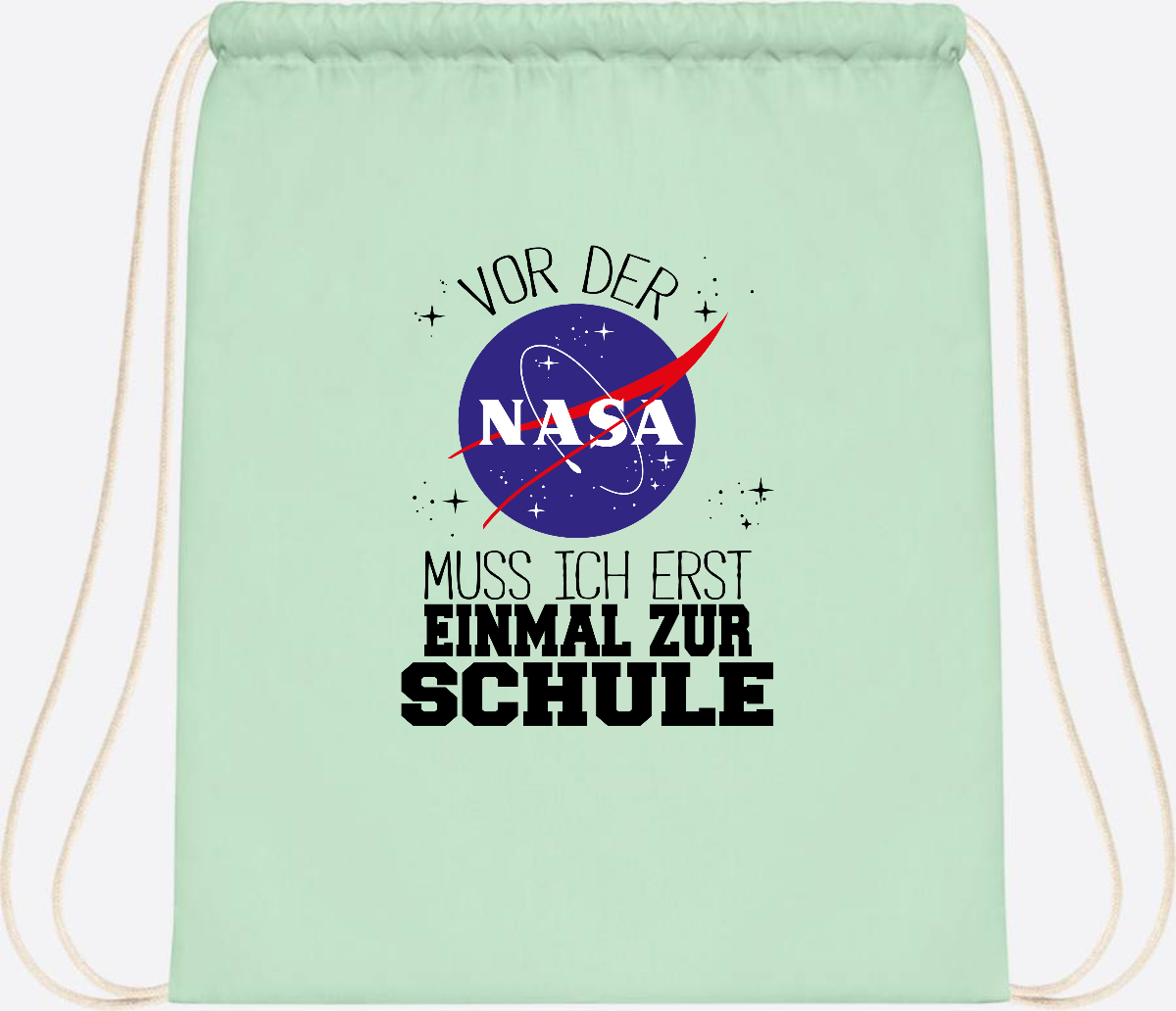 Turnbeutel zur Einschulung: Vor der NASA erst zur Schule - Pastel Mint/White