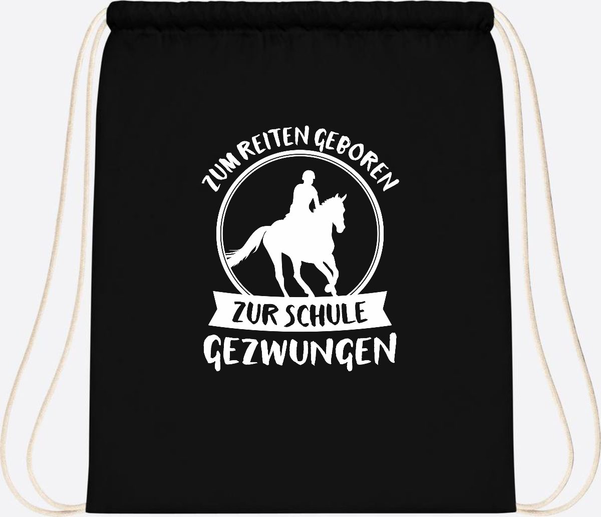 Turnbeutel zur Einschulung: Zum Reiten geboren – mit Name - Black