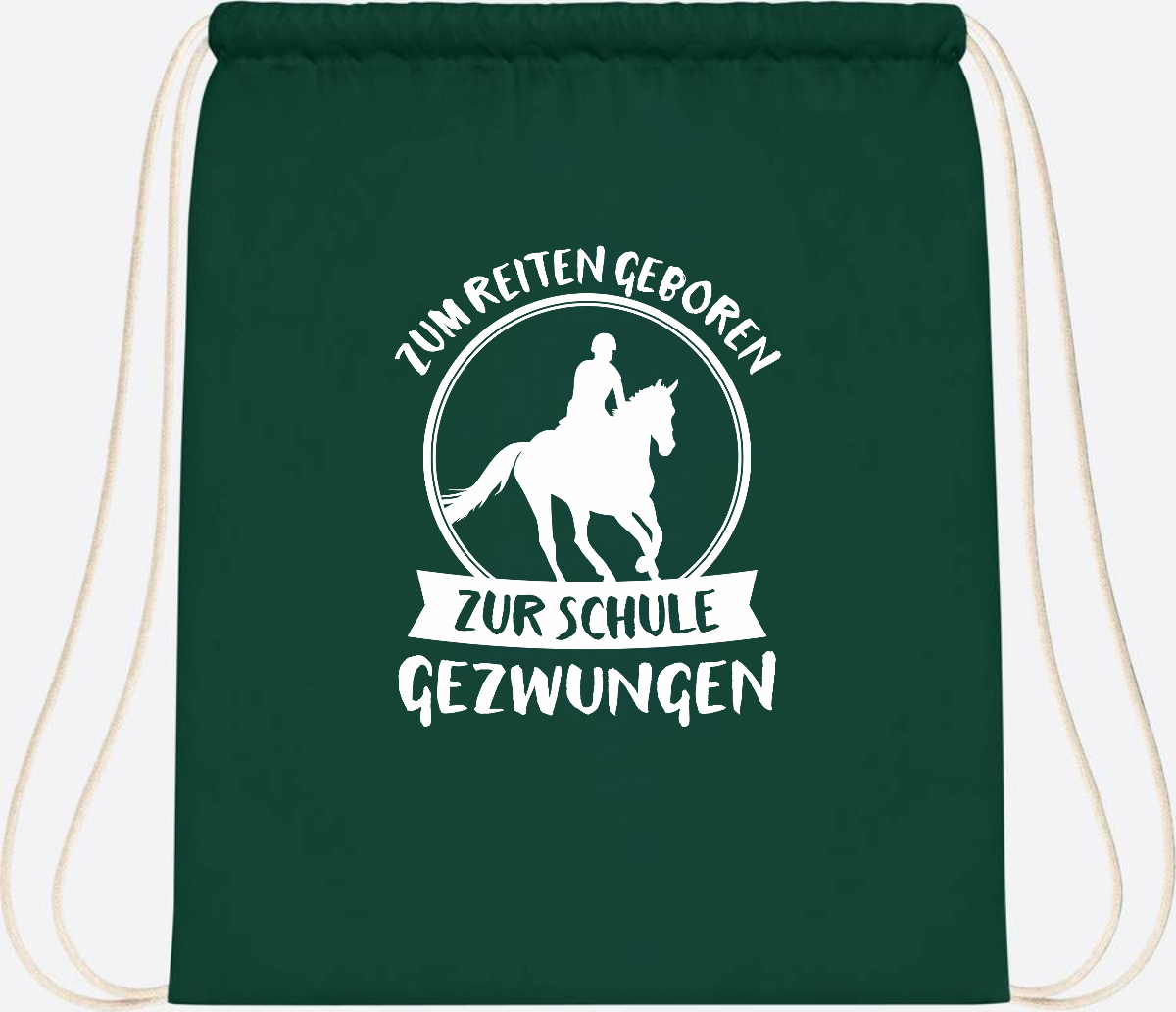 Turnbeutel zur Einschulung: Zum Reiten geboren – mit Name - Bottle Green