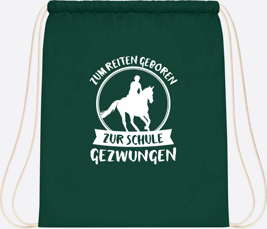 Turnbeutel zur Einschulung: Zum Reiten geboren – mit Name - Bottle Green