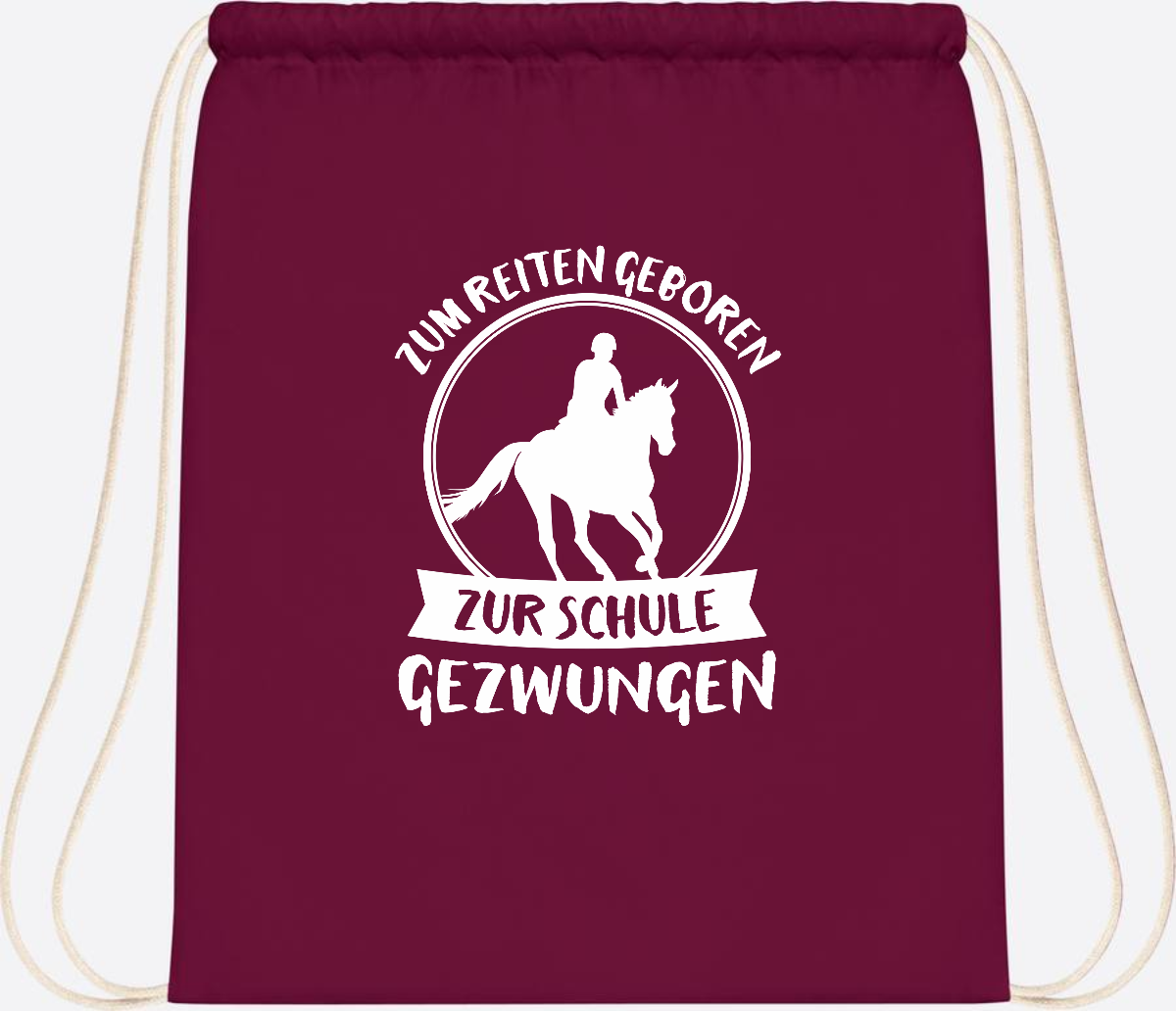 Turnbeutel zur Einschulung: Zum Reiten geboren – mit Name - Burgundy