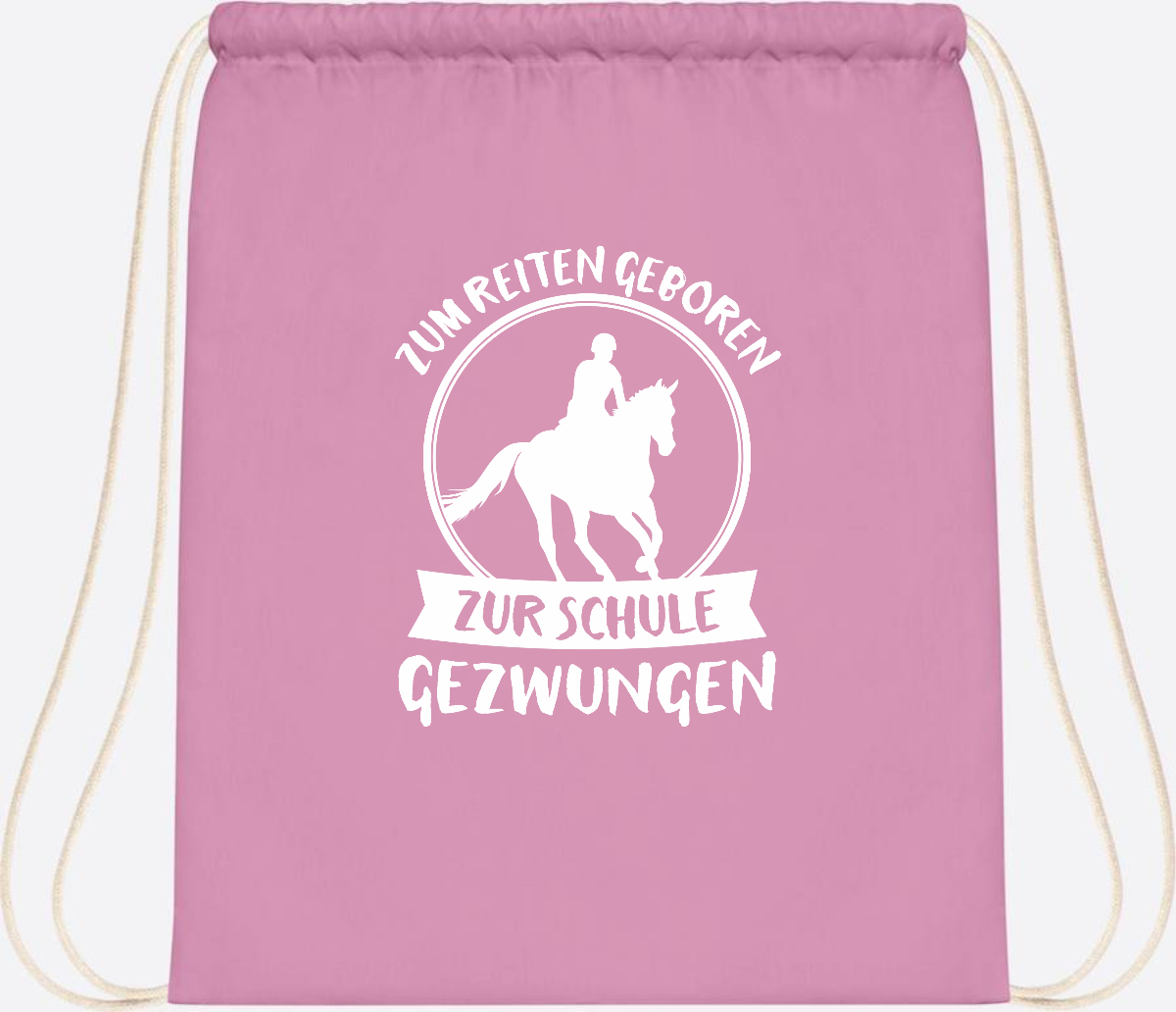 Turnbeutel zur Einschulung: Zum Reiten geboren – mit Name - Classic Pink/White