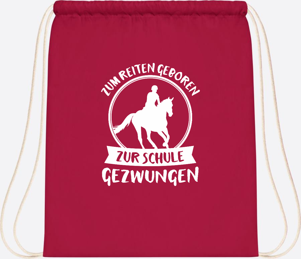 Turnbeutel zur Einschulung: Zum Reiten geboren – mit Name - Classic Red