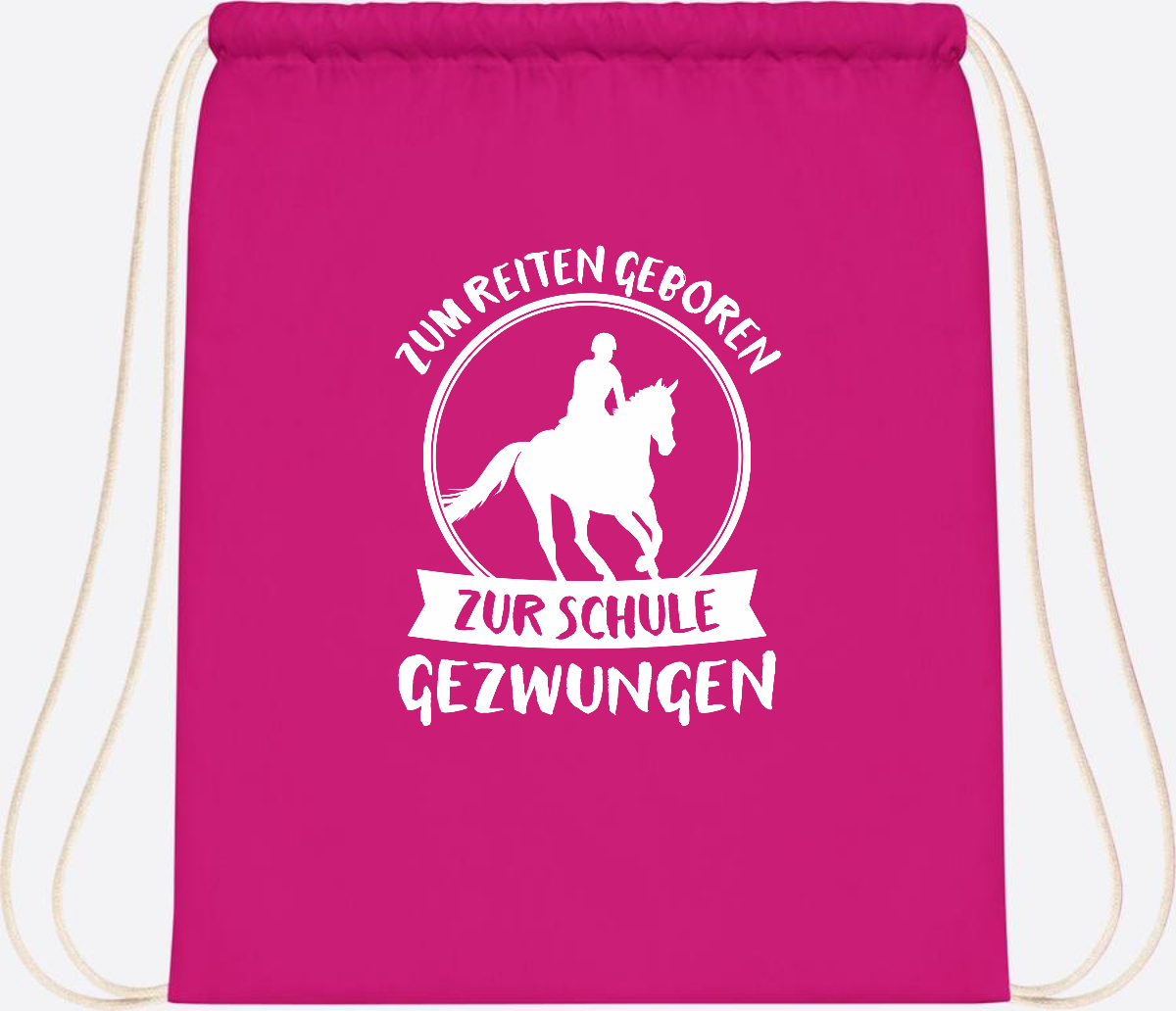 Turnbeutel zur Einschulung: Zum Reiten geboren – mit Name - Fuchsia