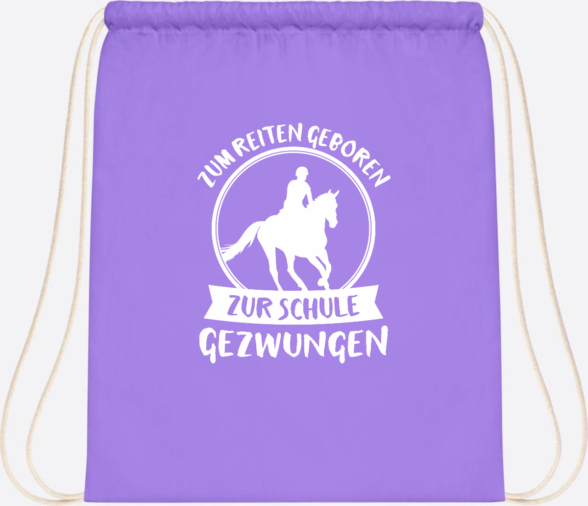 Turnbeutel zur Einschulung: Zum Reiten geboren – mit Name - Lavender/White