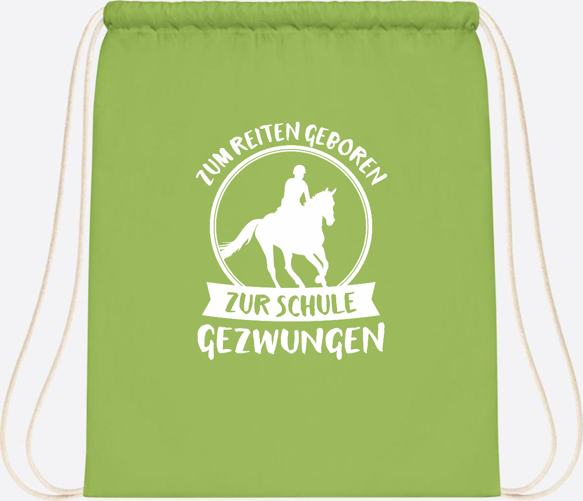 Turnbeutel zur Einschulung: Zum Reiten geboren – mit Name - Lime Green