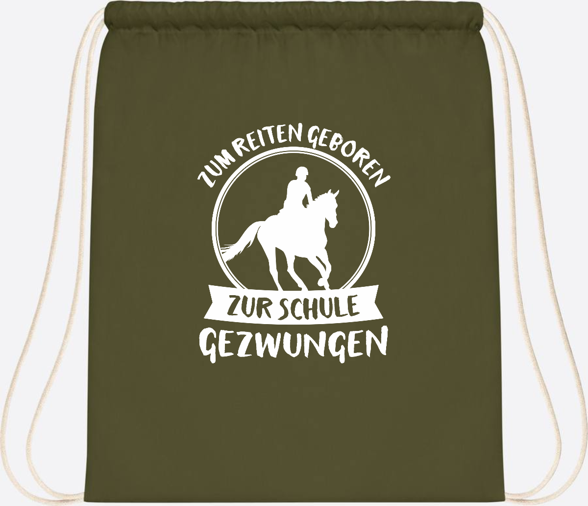 Turnbeutel zur Einschulung: Zum Reiten geboren – mit Name - Olive Green
