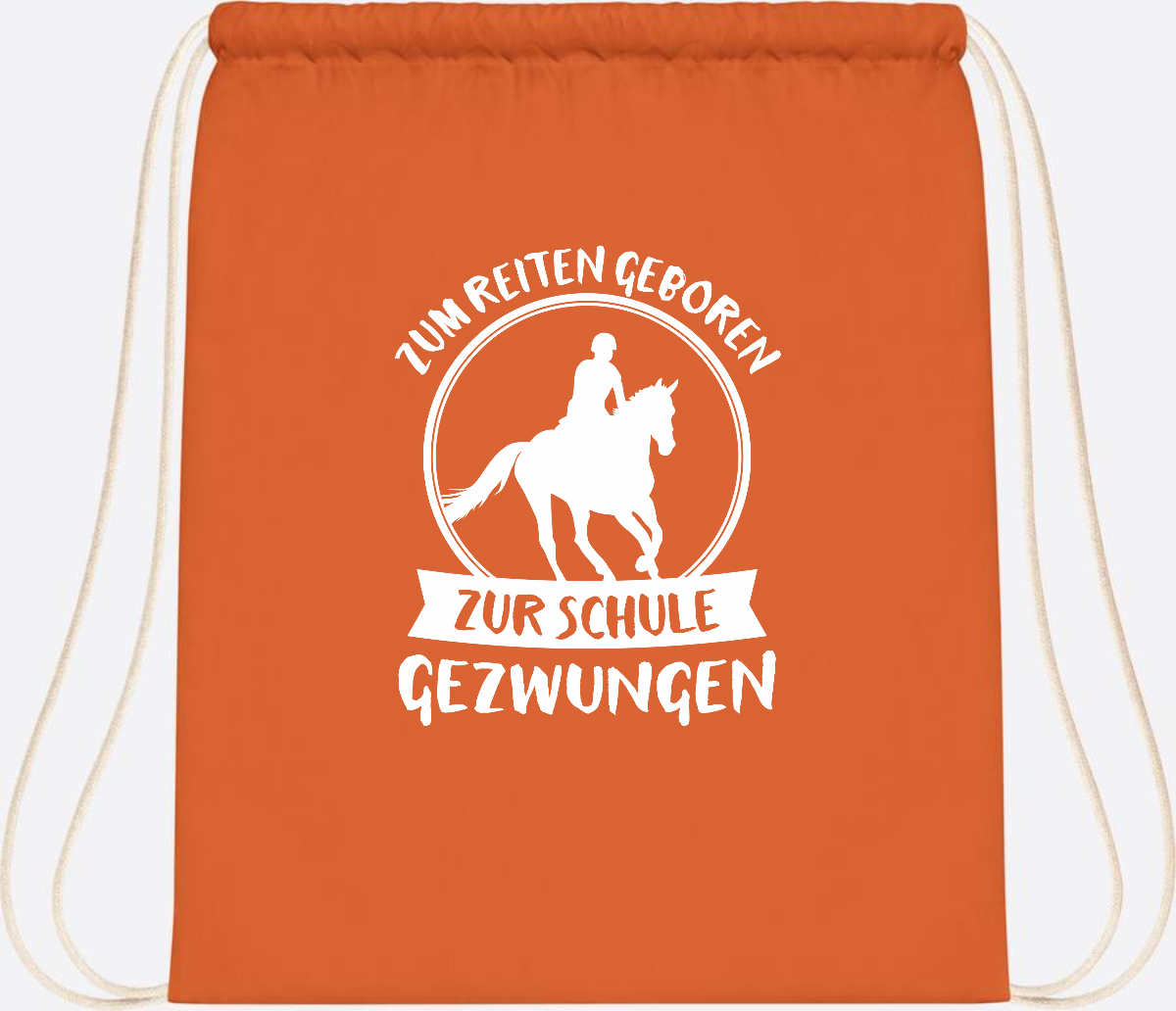 Turnbeutel zur Einschulung: Zum Reiten geboren – mit Name - Orange