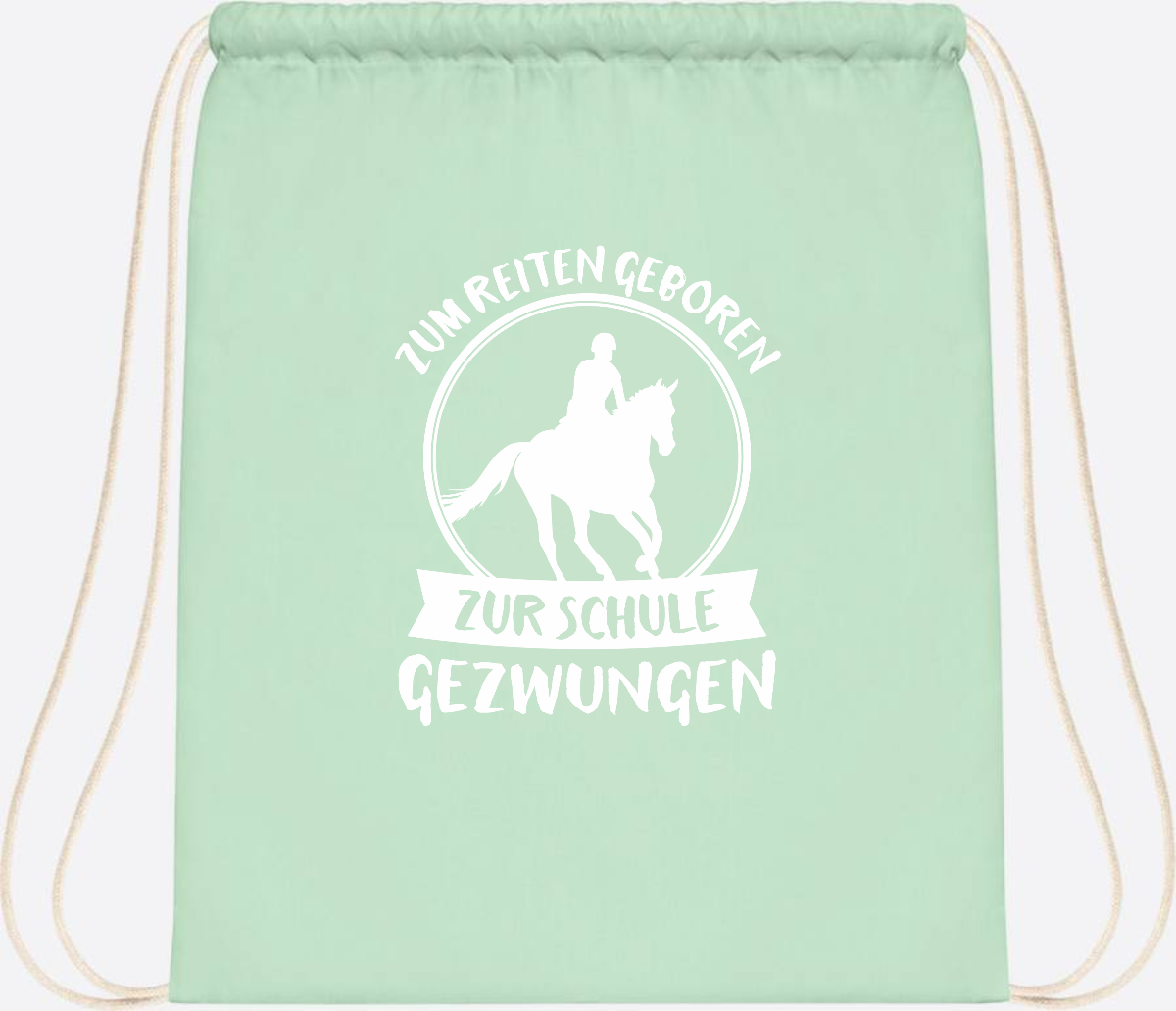 Turnbeutel zur Einschulung: Zum Reiten geboren – mit Name - Pastel Mint/White