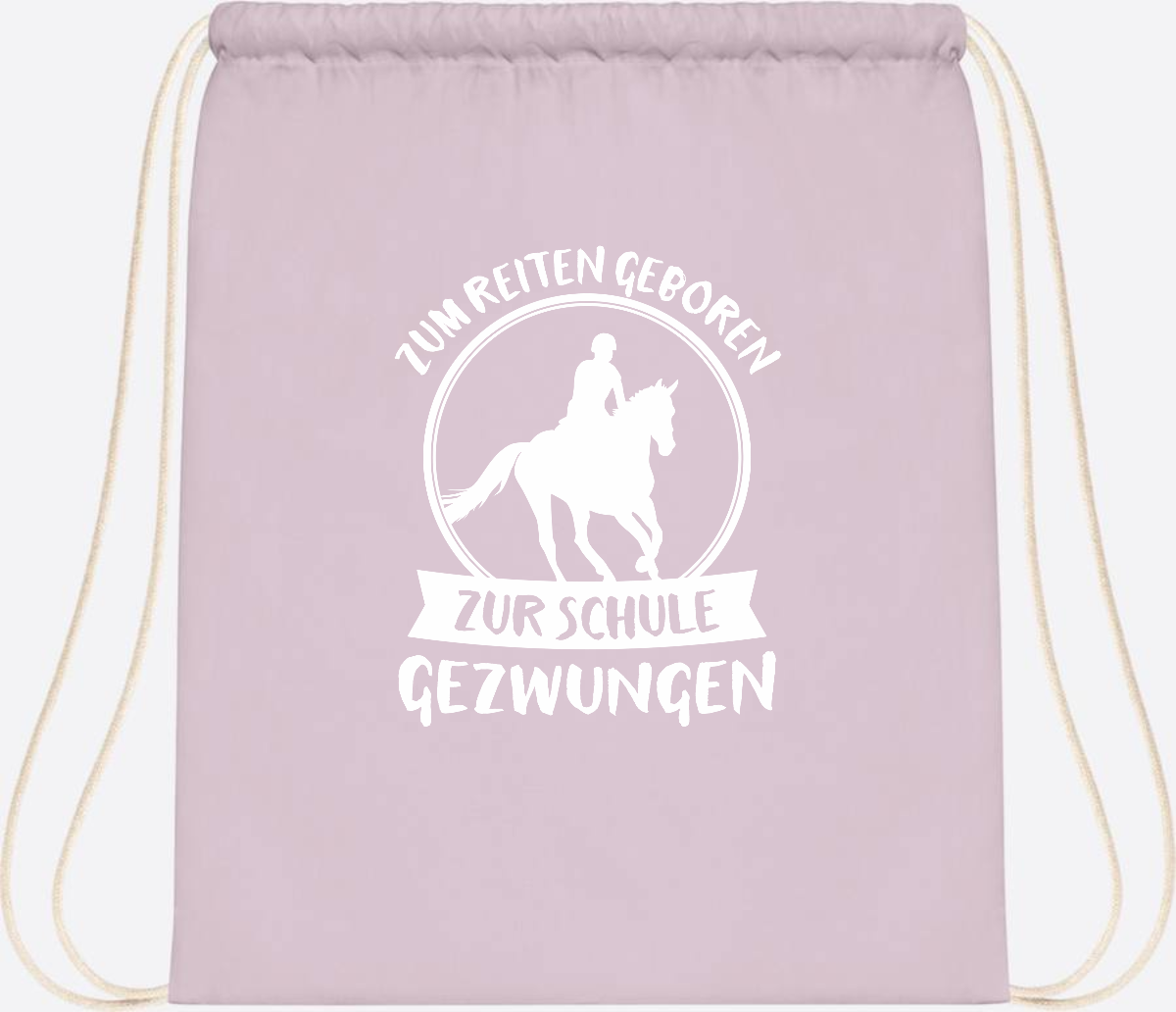 Turnbeutel zur Einschulung: Zum Reiten geboren – mit Name - Pastel Pink/White