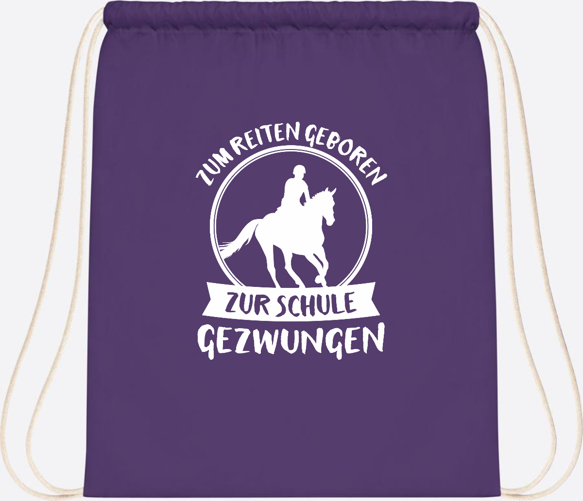 Turnbeutel zur Einschulung: Zum Reiten geboren – mit Name - Purple
