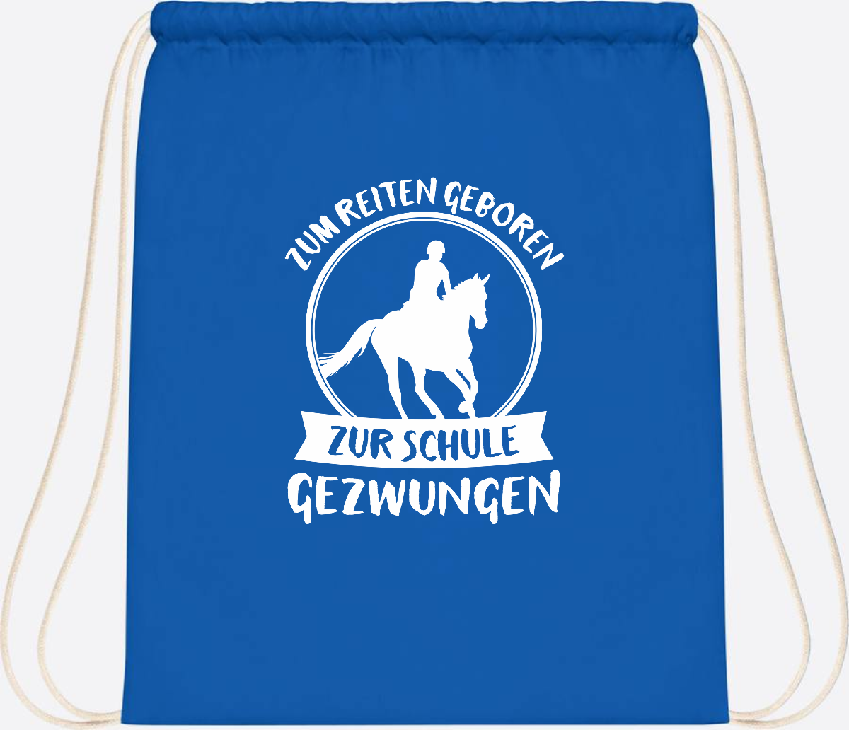 Turnbeutel zur Einschulung: Zum Reiten geboren – mit Name - Sapphire Blue
