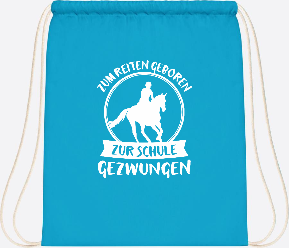 Turnbeutel zur Einschulung: Zum Reiten geboren – mit Name - Surf Blue