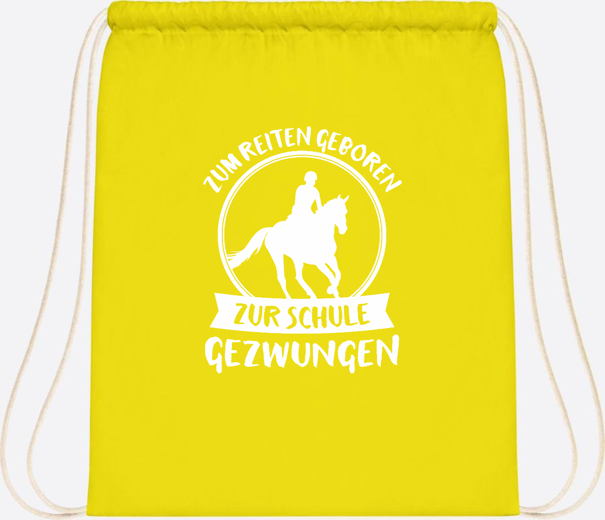 Turnbeutel zur Einschulung: Zum Reiten geboren – mit Name - Yellow