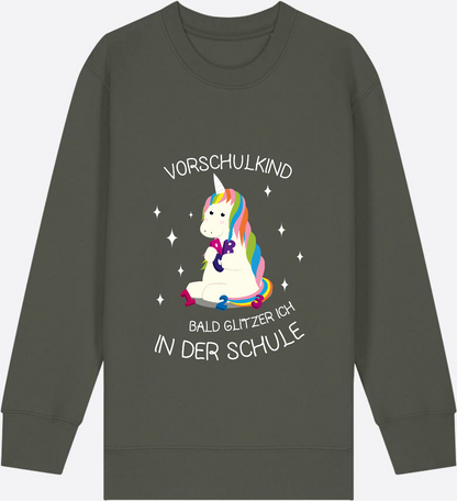 Vorschulkind Einhorn Sweatshirt – Geschenk zur Einschulung - Khaki Herzseite