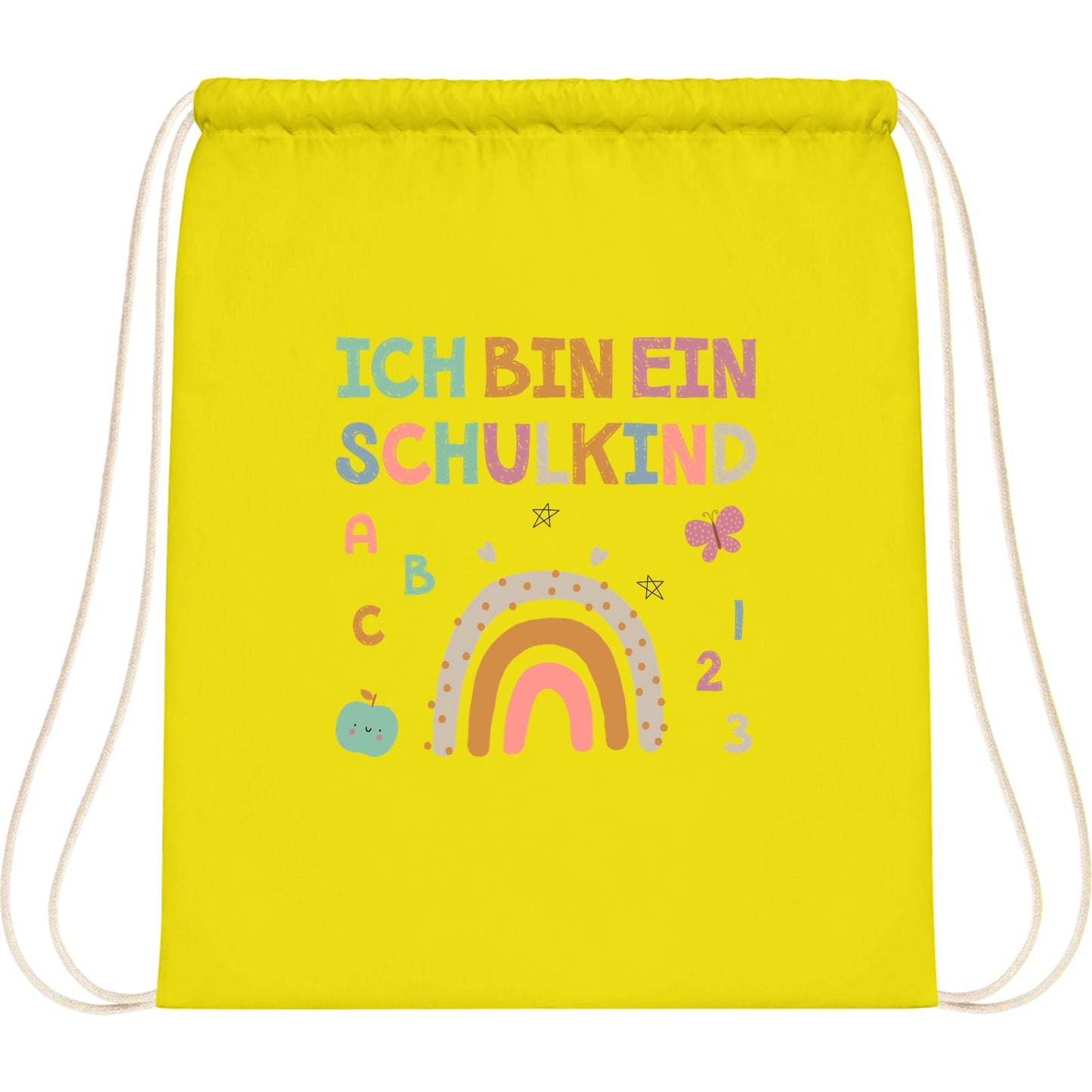 Turnbeutel Einschulung Schulkind – Regenbogen mit ABC & Zahlen