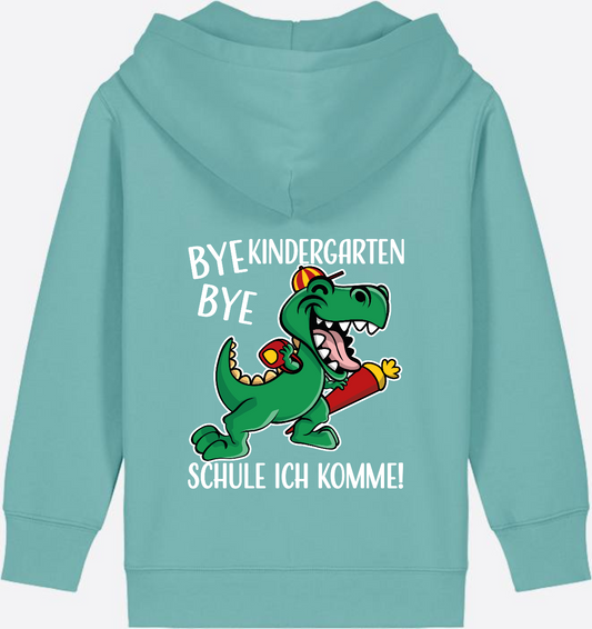 Zip-Hoodie Bye Bye Kindergarten Dino – Personalisiert - Teal Monstera