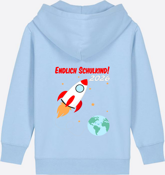 Zip-Hoodie Einschulung 2026 – Endlich Schulkind Rakete - Blue Soul