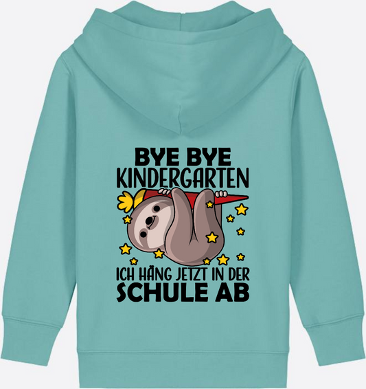 Zip-Hoodie Einschulung: Bye Bye Kindergarten Faultier schwarz - Teal Monstera