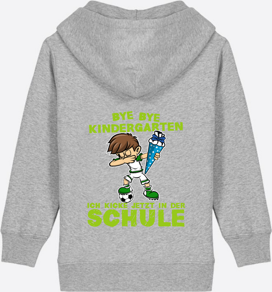 Zip-Hoodie Einschulung: Bye Bye Kindergarten Fußball Junge - Heather Grey