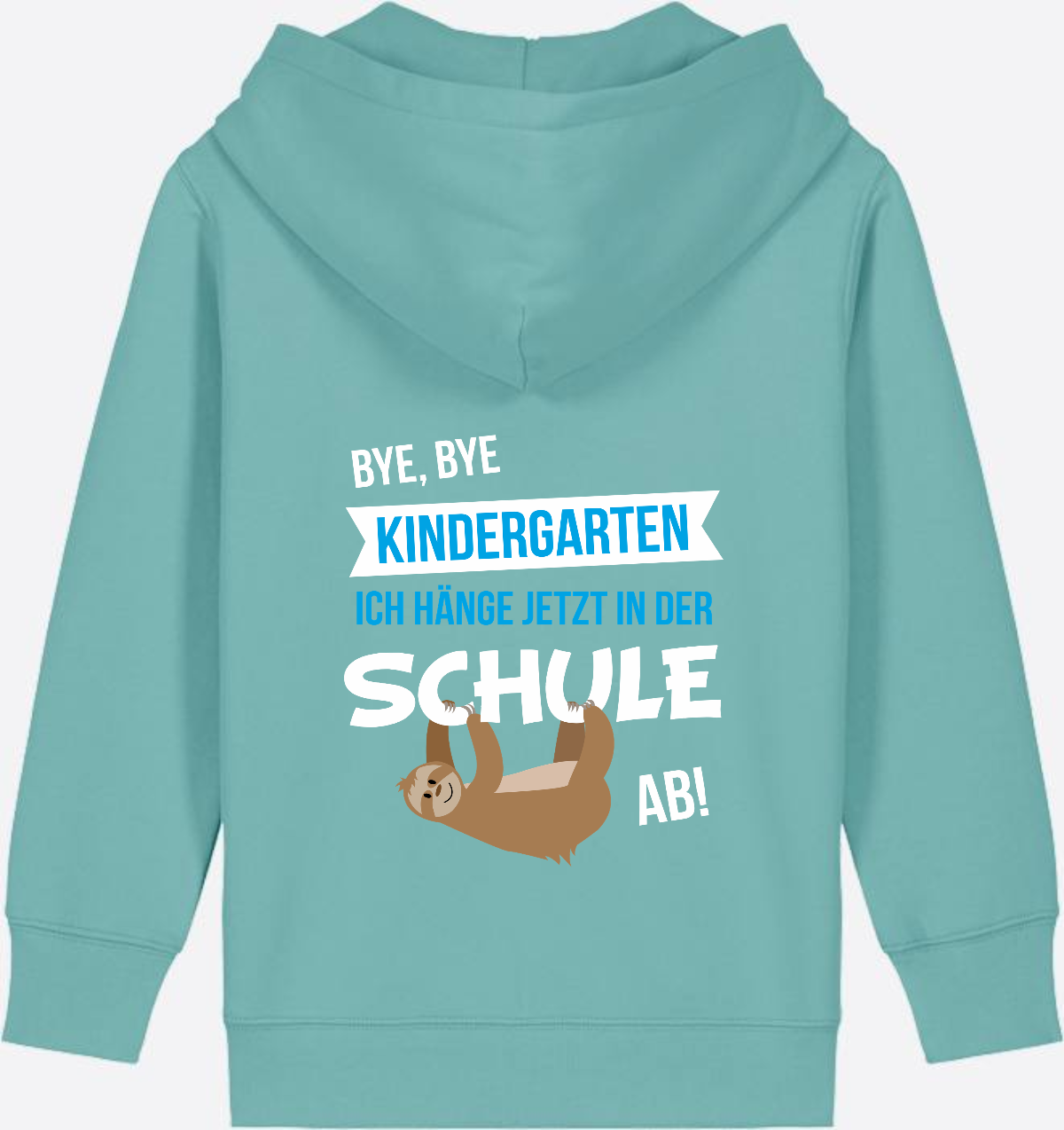 Zip-Hoodie Einschulung: Bye Bye Kindergarten mit Name - Teal Monstera