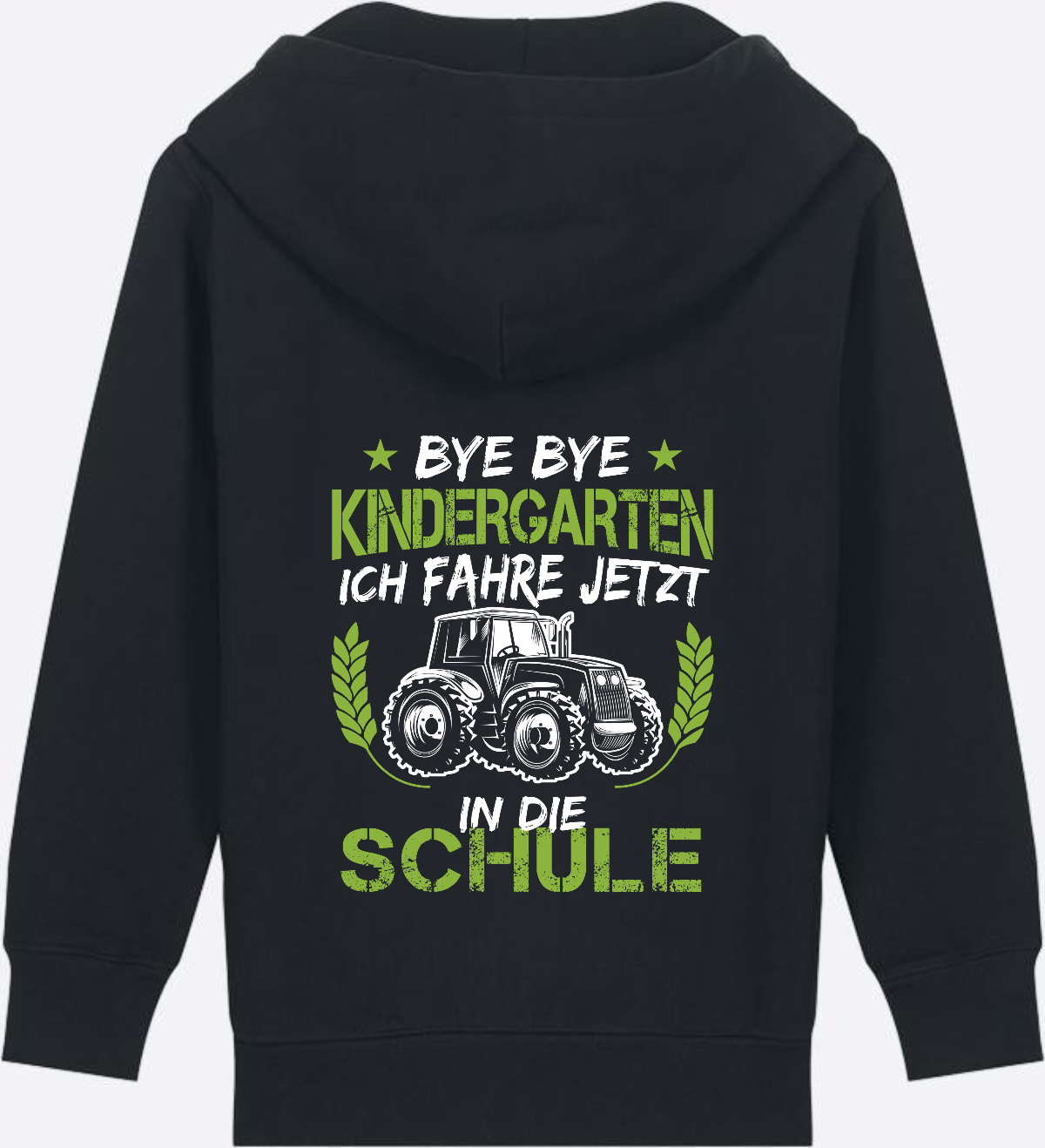 Zip-Hoodie Einschulung: Bye Bye Kindergarten Traktor - Black