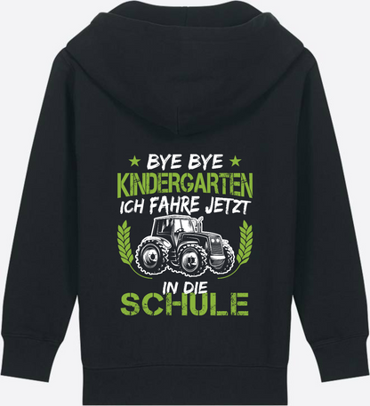 Zip-Hoodie Einschulung: Bye Bye Kindergarten Traktor - Black