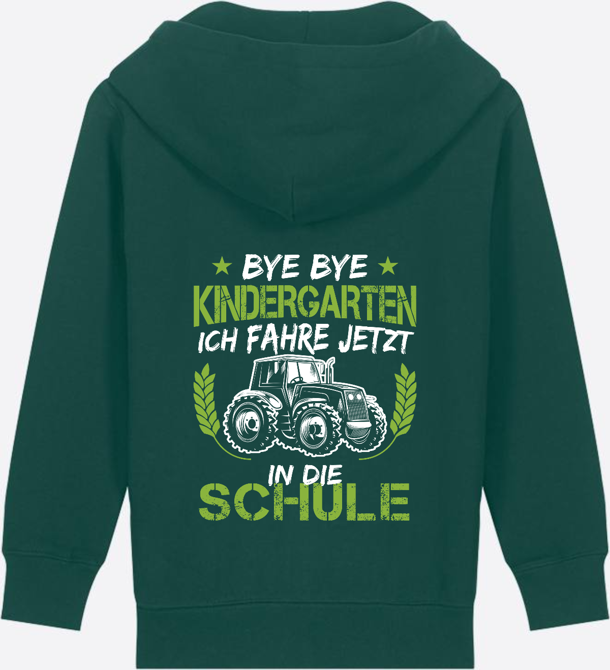 Zip-Hoodie Einschulung: Bye Bye Kindergarten Traktor - Glazed Green