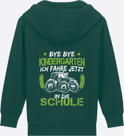 Zip-Hoodie Einschulung: Bye Bye Kindergarten Traktor - Glazed Green