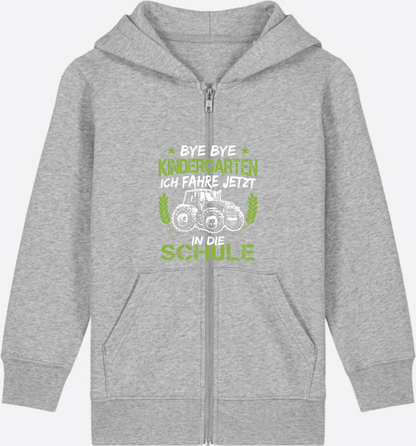Zip-Hoodie Einschulung: Bye Bye Kindergarten Traktor - Heather Grey Herzseite