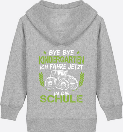 Zip-Hoodie Einschulung: Bye Bye Kindergarten Traktor - Heather Grey