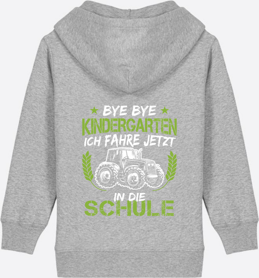 Zip-Hoodie Einschulung: Bye Bye Kindergarten Traktor - Heather Grey