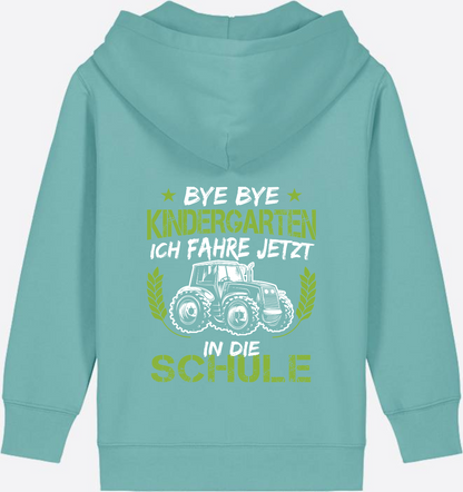 Zip-Hoodie Einschulung: Bye Bye Kindergarten Traktor - Teal Monstera