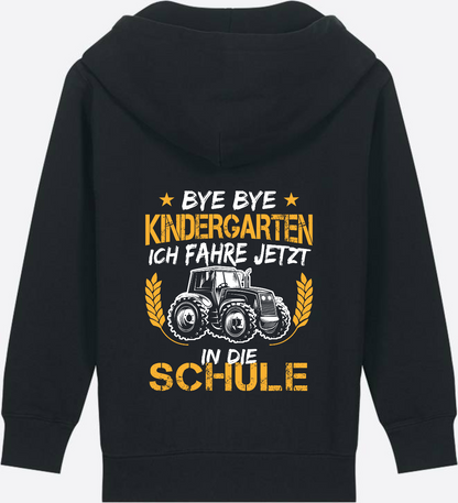 Zip-Hoodie Einschulung: Bye Bye Kindergarten Traktor Weiß-Orange - Black