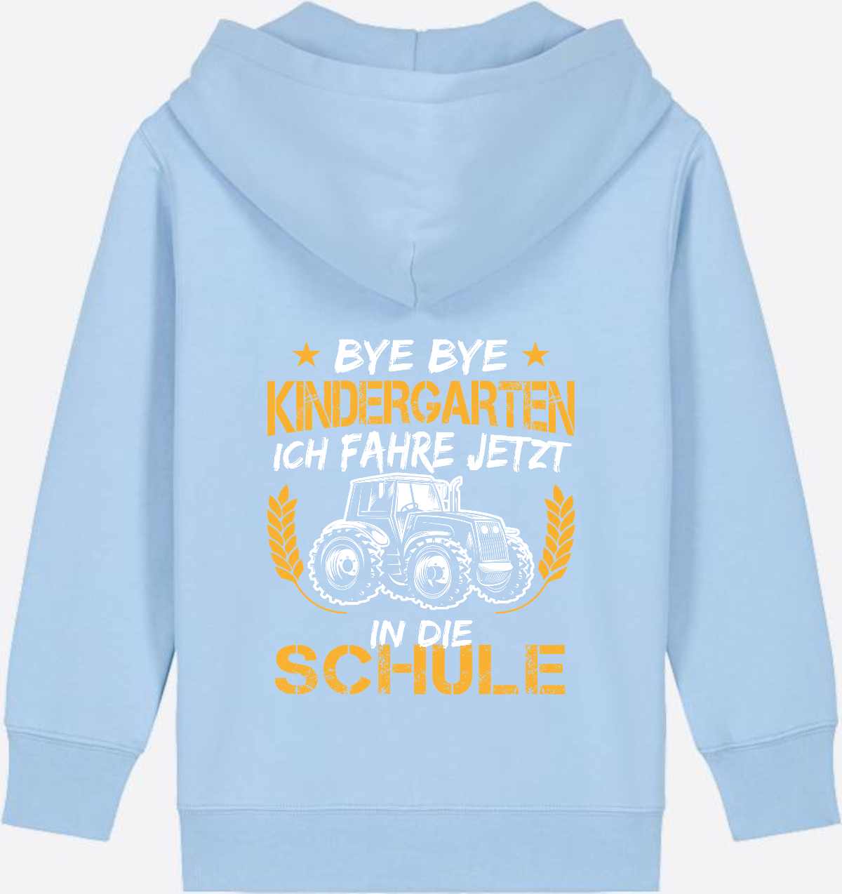 Zip-Hoodie Einschulung: Bye Bye Kindergarten Traktor Weiß-Orange - Blue Soul