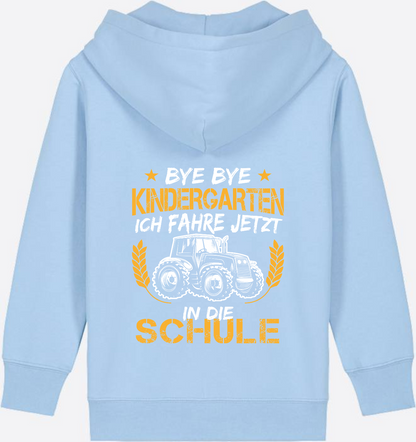 Zip-Hoodie Einschulung: Bye Bye Kindergarten Traktor Weiß-Orange - Blue Soul