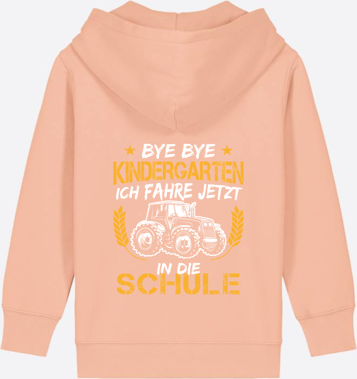 Zip-Hoodie Einschulung: Bye Bye Kindergarten Traktor Weiß-Orange - Fraiche Peche
