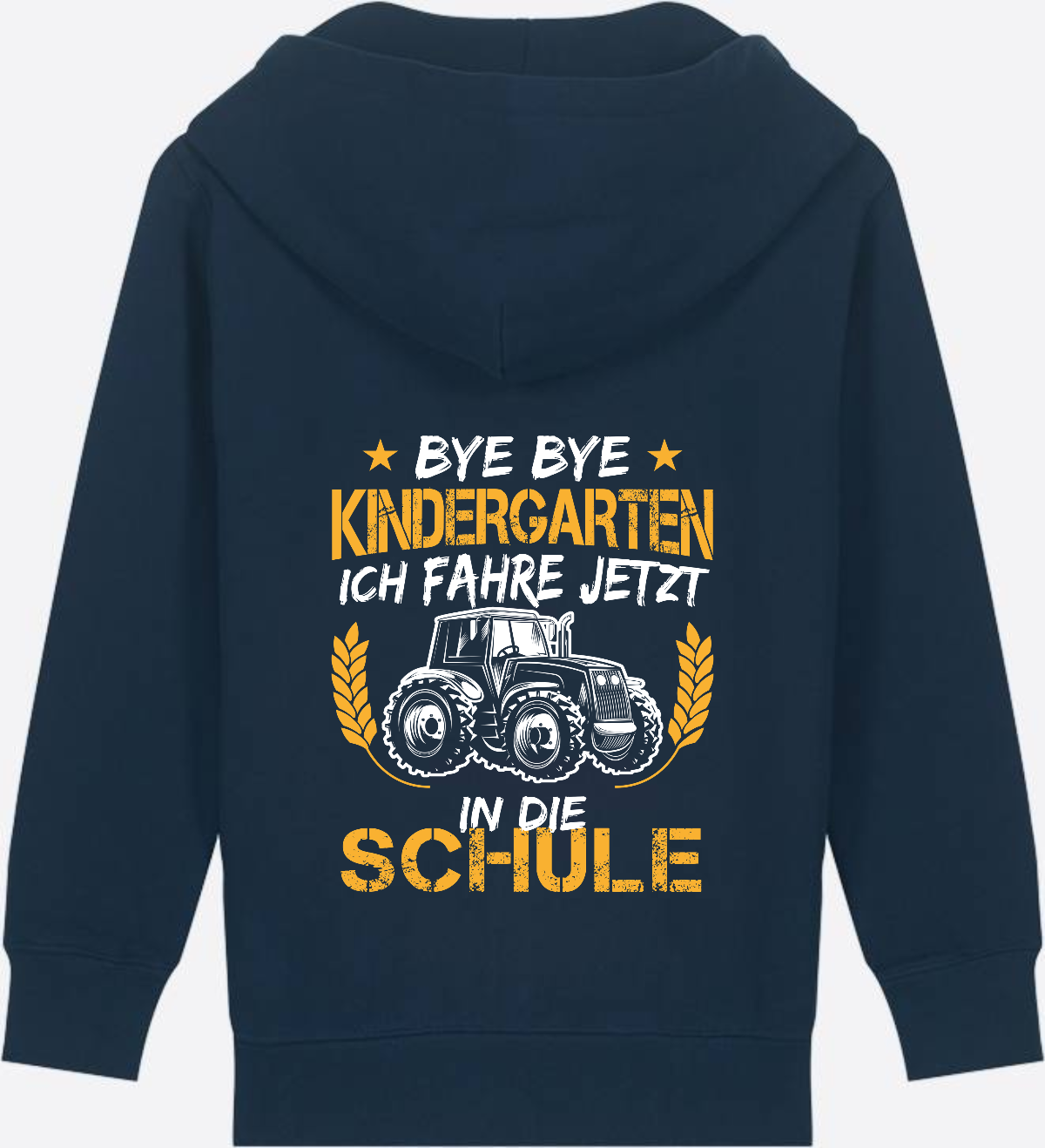 Zip-Hoodie Einschulung: Bye Bye Kindergarten Traktor Weiß-Orange - French Navy