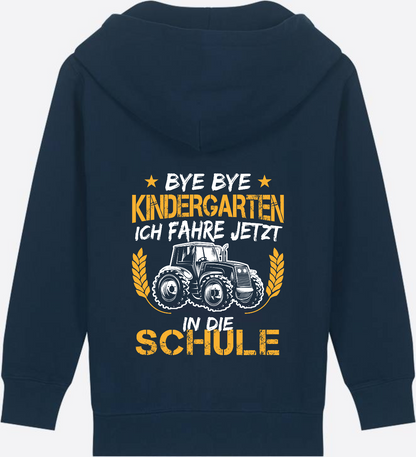Zip-Hoodie Einschulung: Bye Bye Kindergarten Traktor Weiß-Orange - French Navy